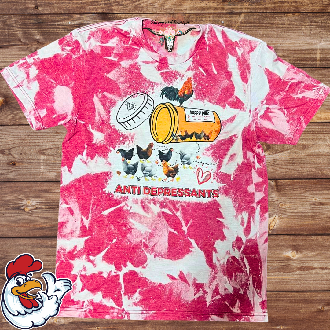 bleach effect pink short sleeve tee with chicken graphic sublimation design