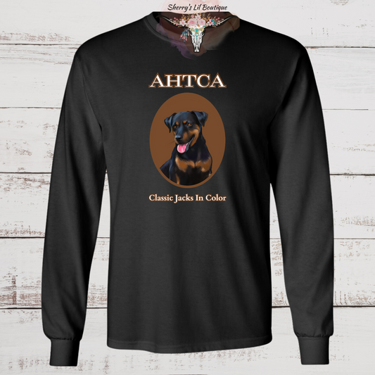 Black long sleeve tee with AHTCA graphic design