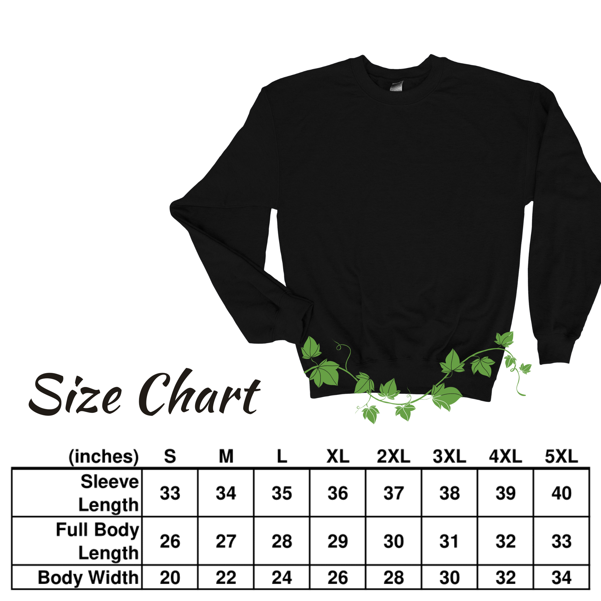 Sweatshirt size chart