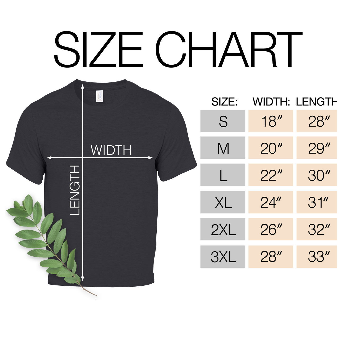 Short sleeve tee size chart