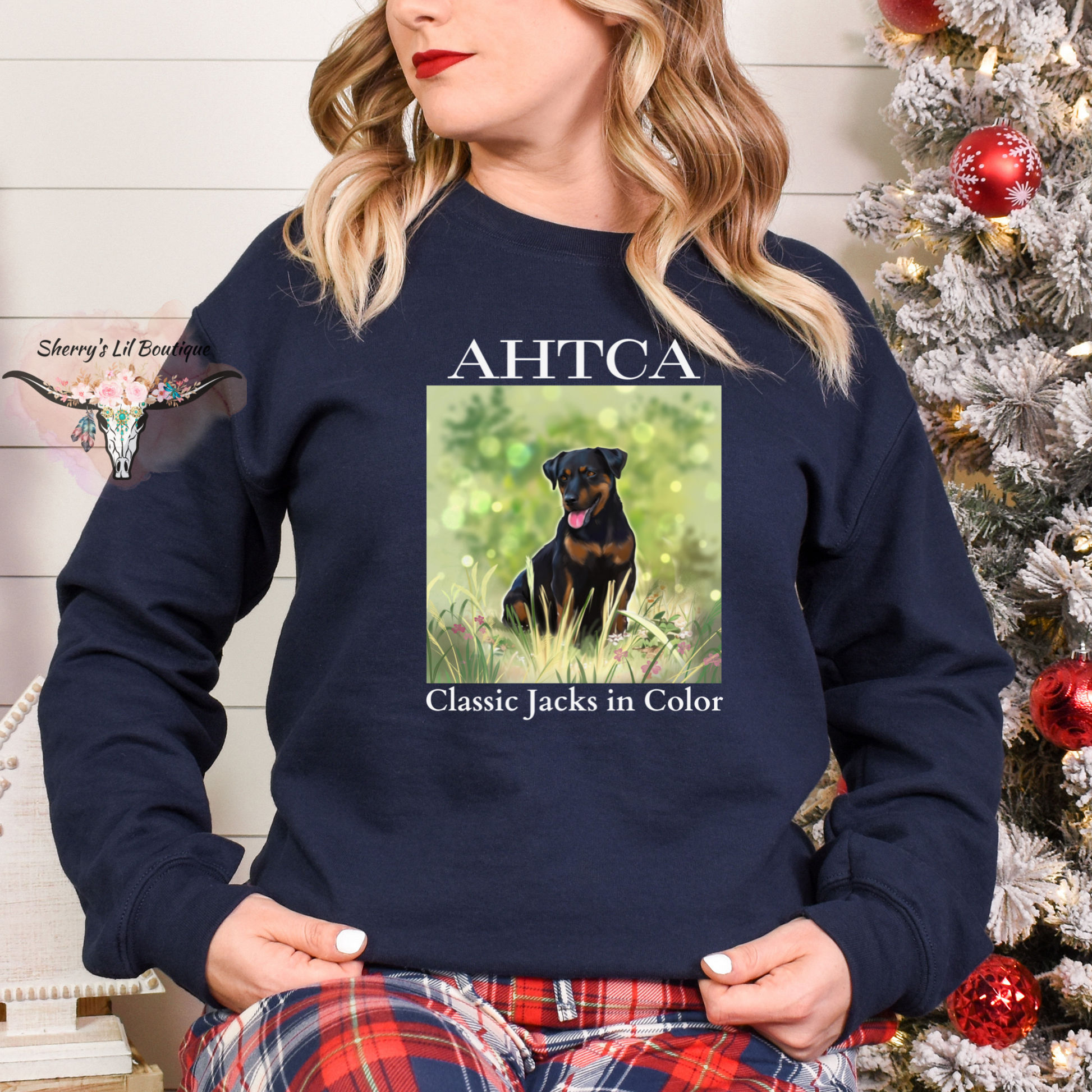 Navy sweatshirt with AHTCA graphic design