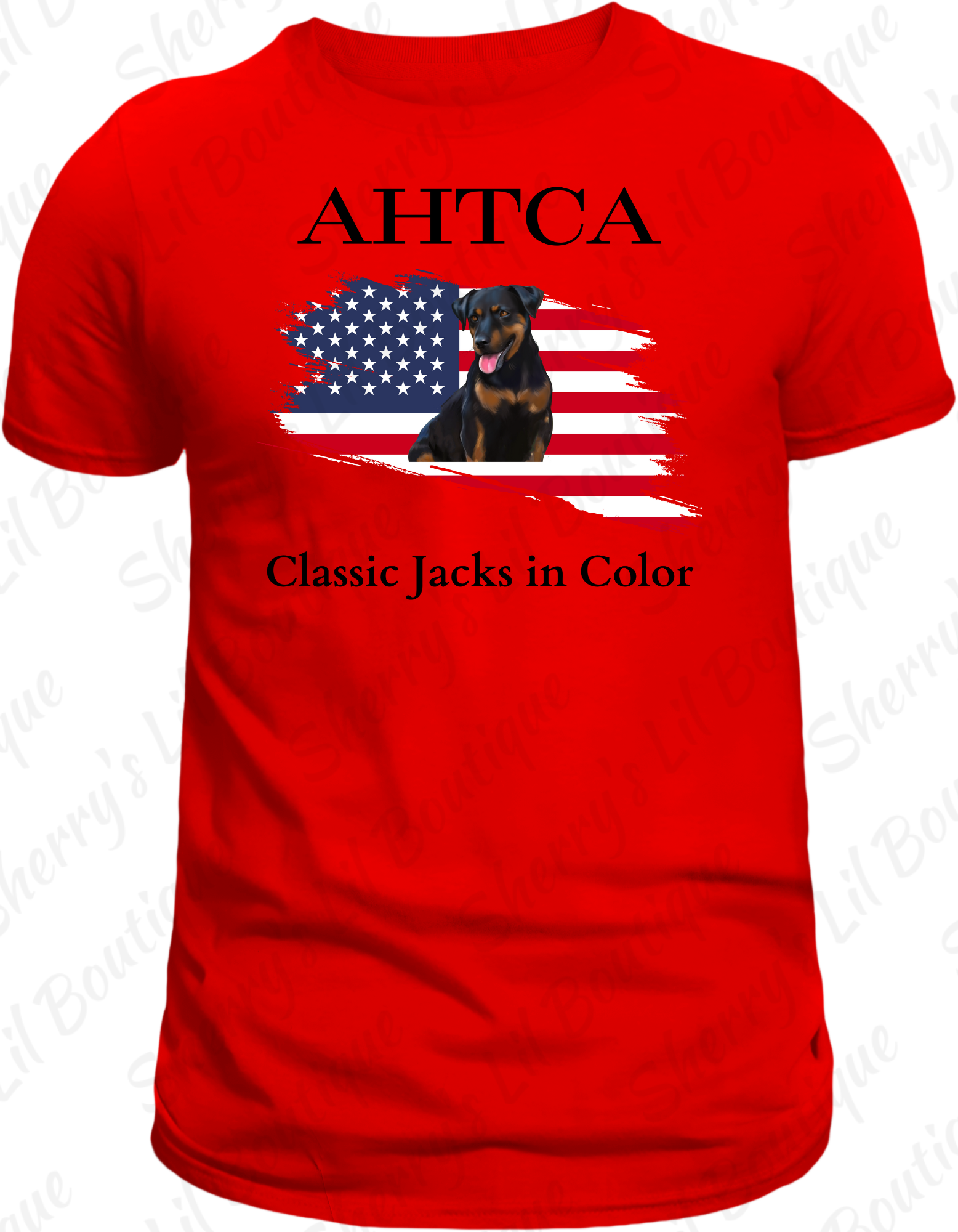 Red short sleeve tee with AHTCA graphic design