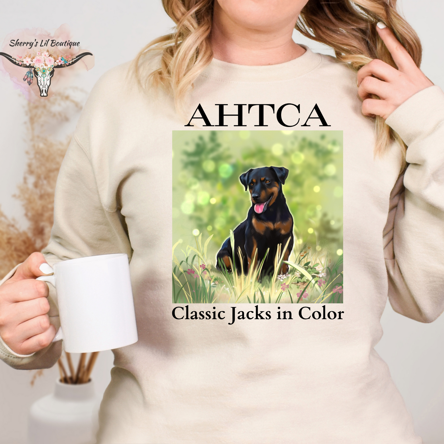 Sand sweatshirt with AHTCA graphic design