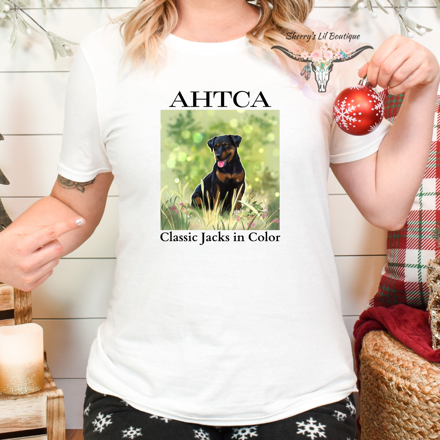 White short sleeve tee with AHTCA graphic design